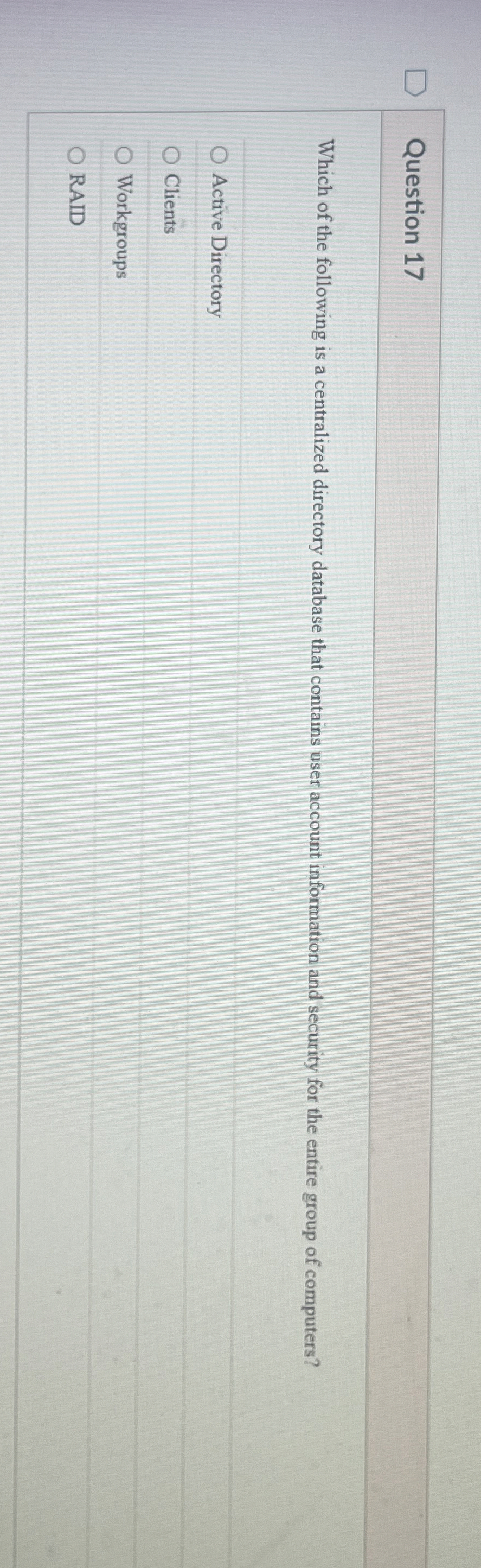 Question 1 7 Which of the following is a