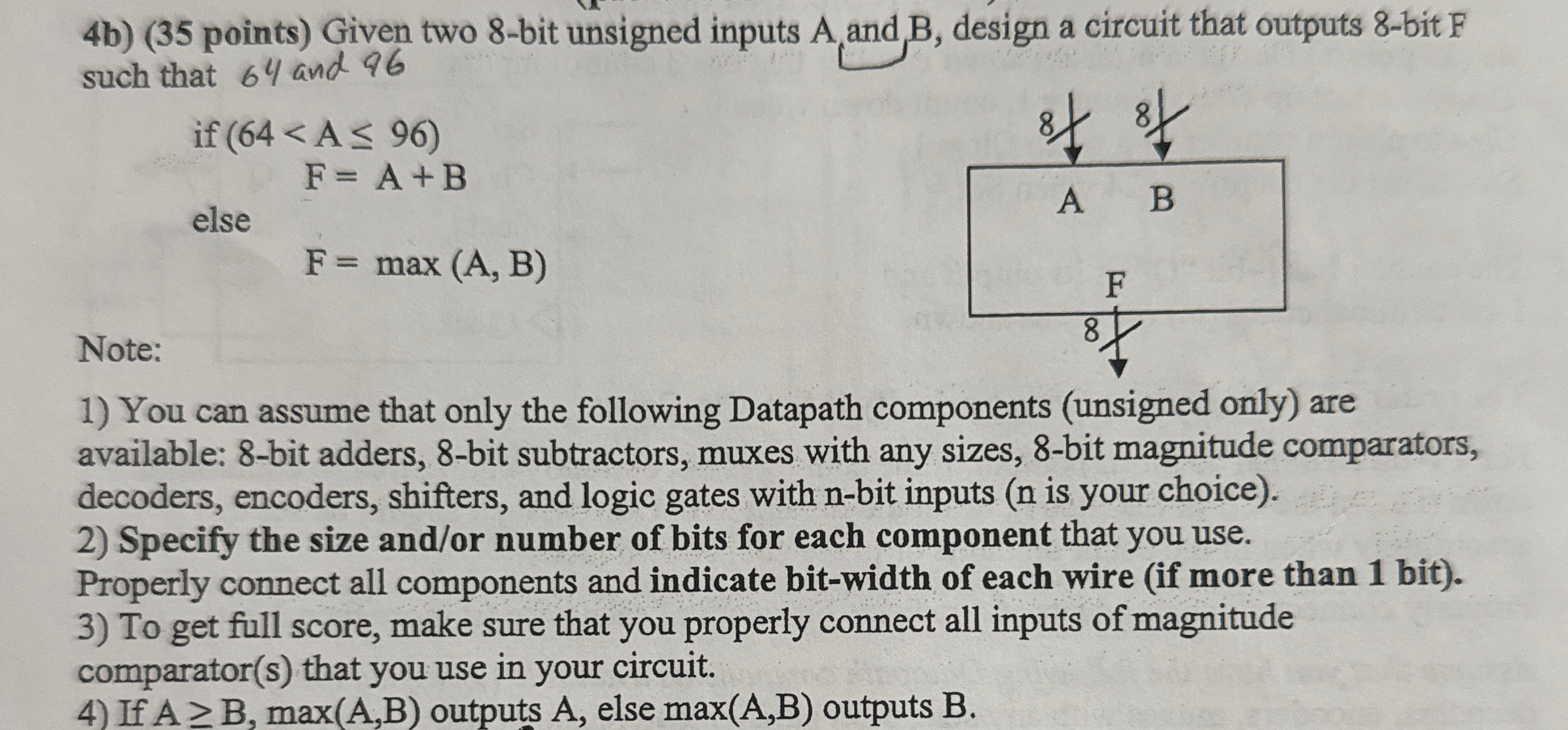 4 b ) ( 3 5 points ) Given two 8 - bit unsigned