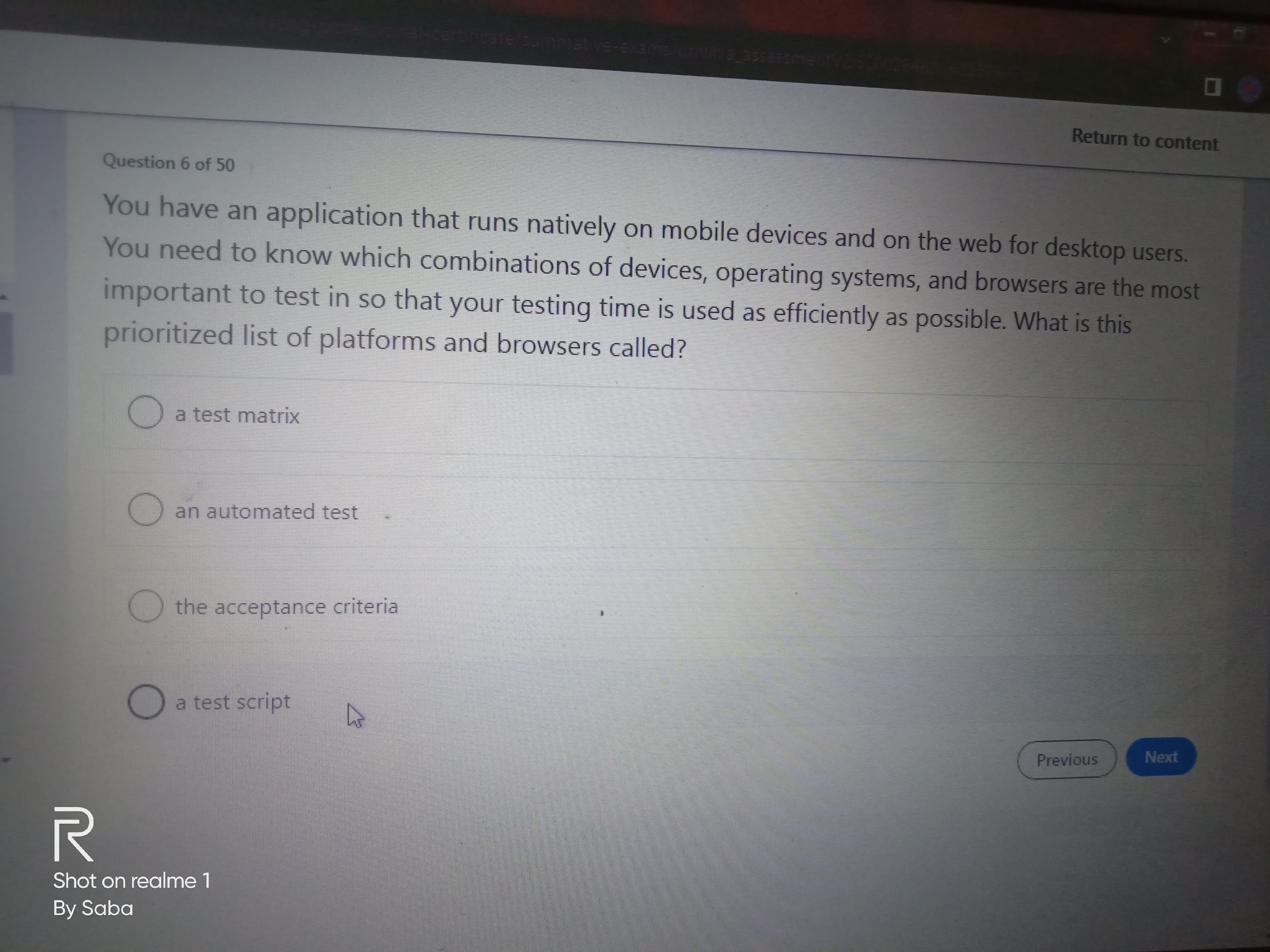 Question 6 of 5 0 You have an application that