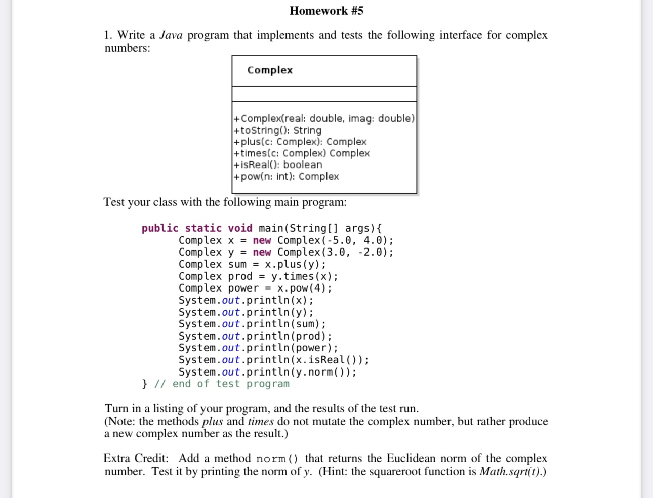 Homework \ # 5 1 . Write a Java program that