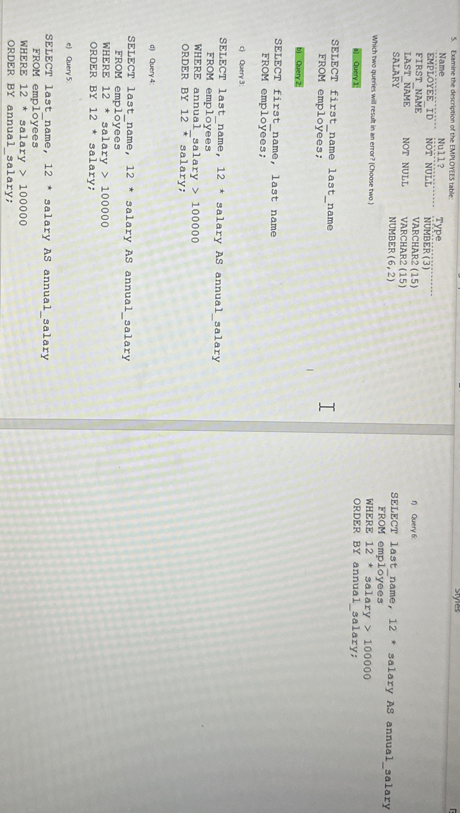 Examine the description of the EMPLOYEES table: