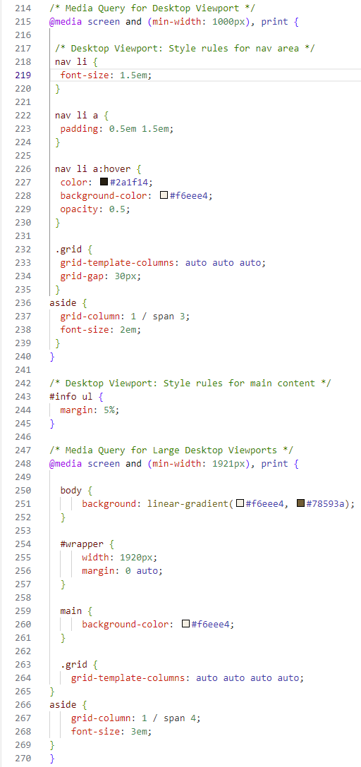Task 0 5 In the desktop media query, modify the