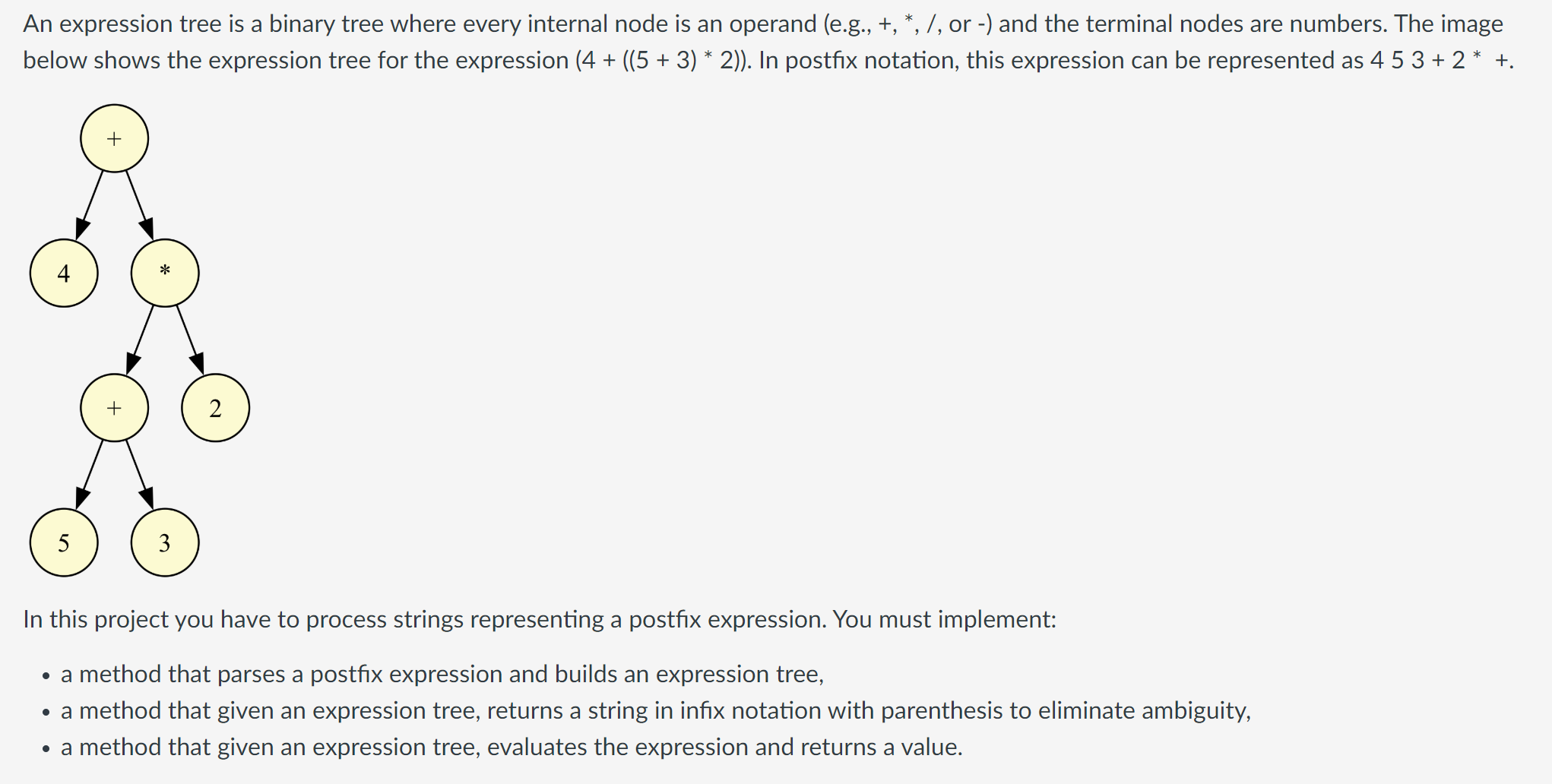 An expression tree is a binary tree where every