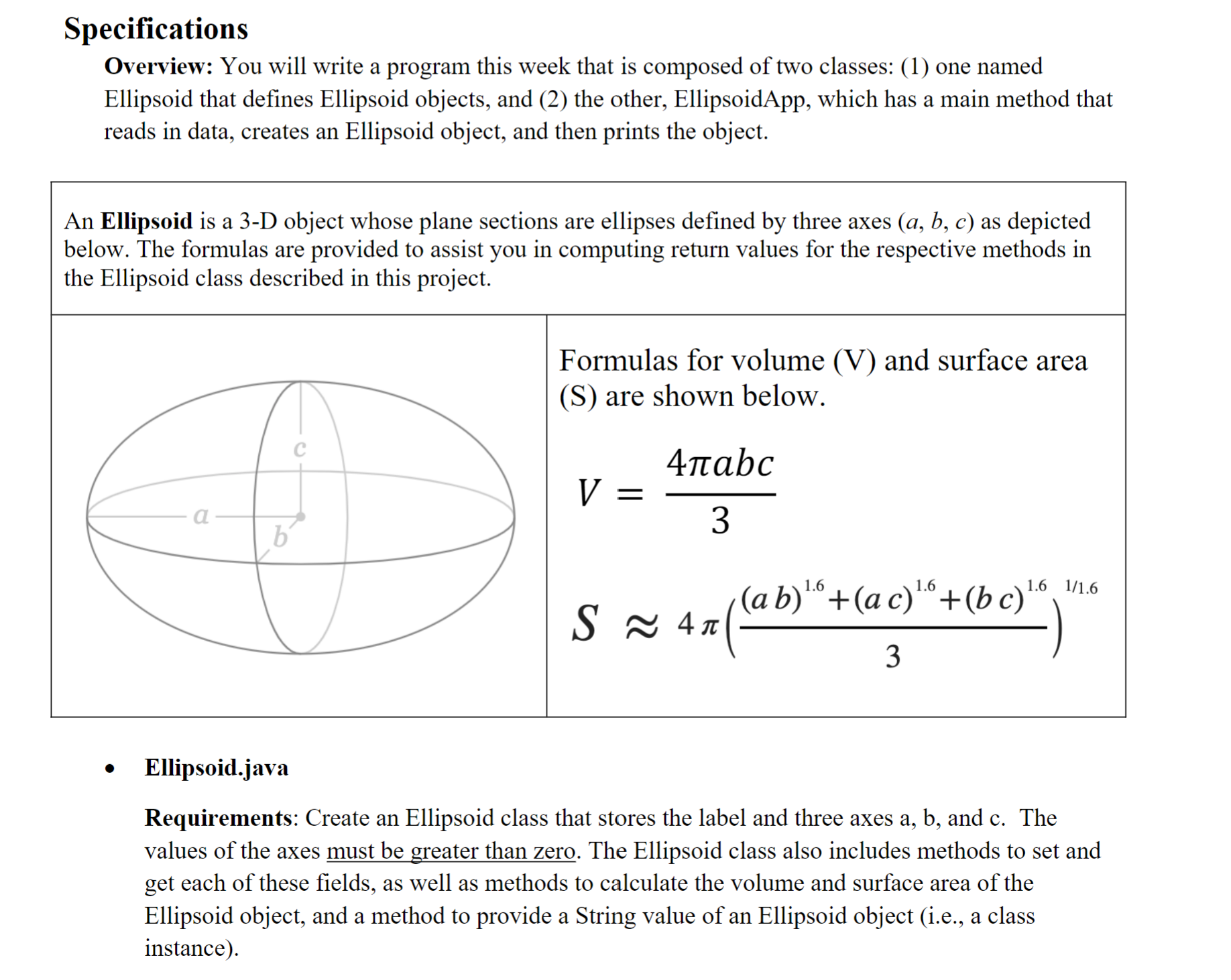 Ellipsoid.java ( 3 ) Methods: Usually a class