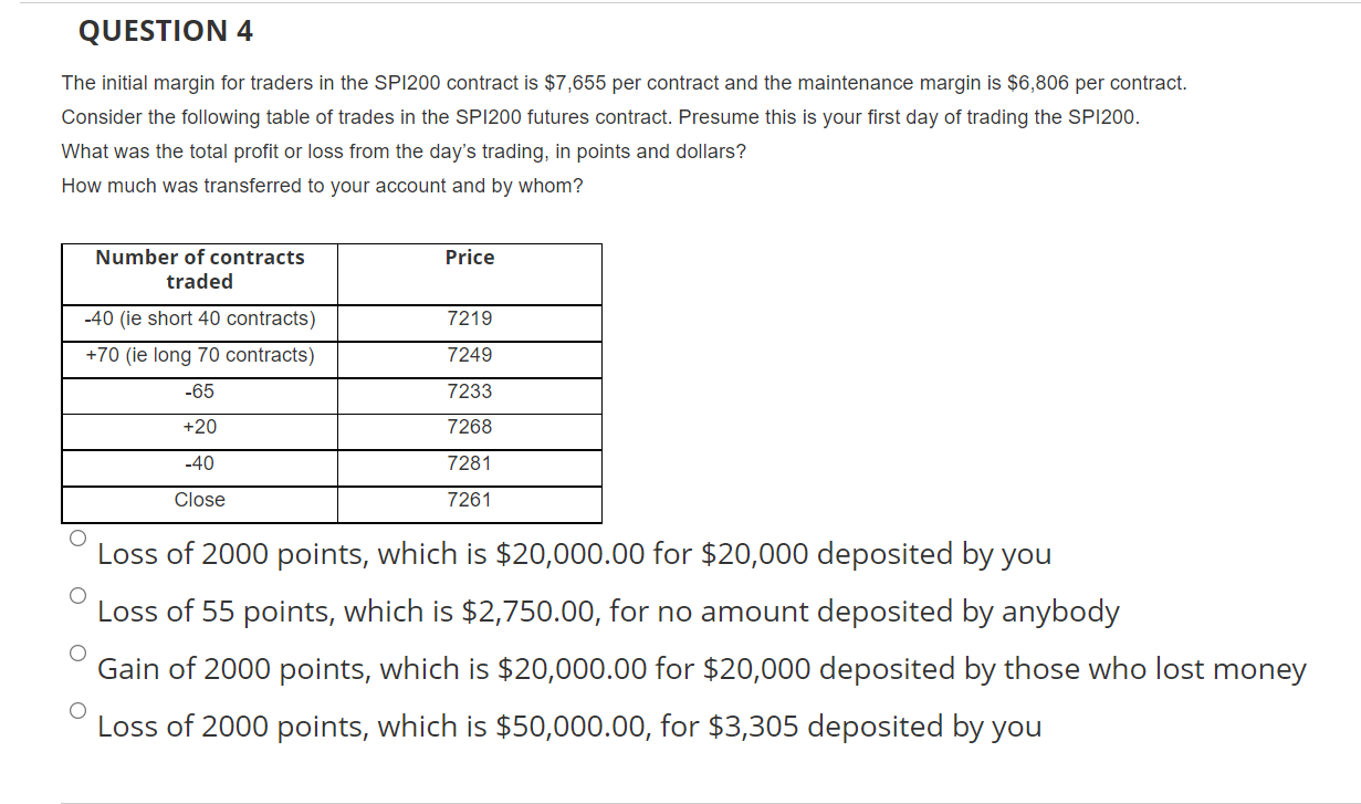 QUESTION 4 The initial margin for traders in the