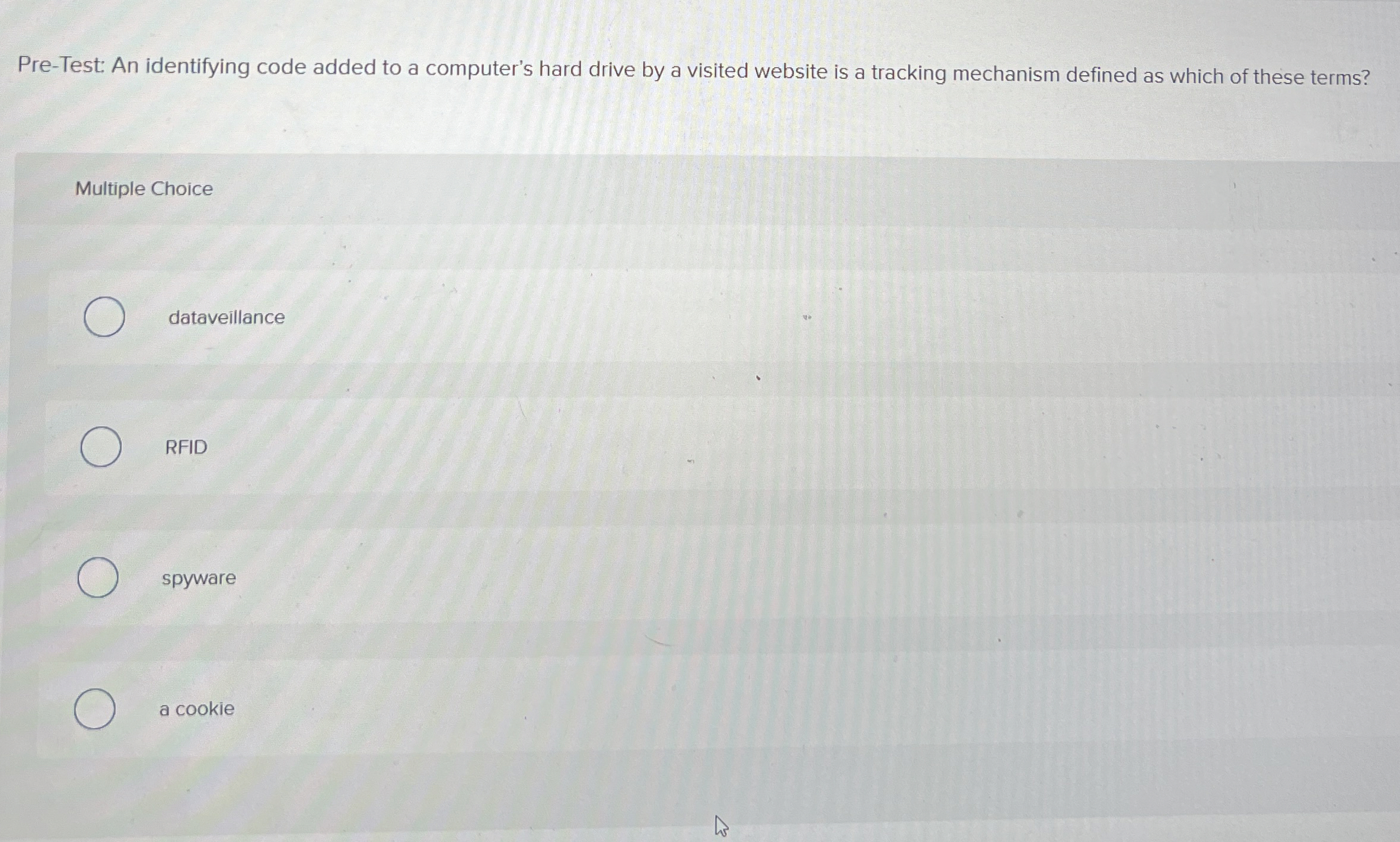 Pre - Test: An identifying code added to a