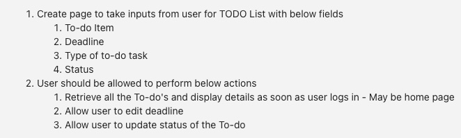 Create page to take inputs from user for TODO