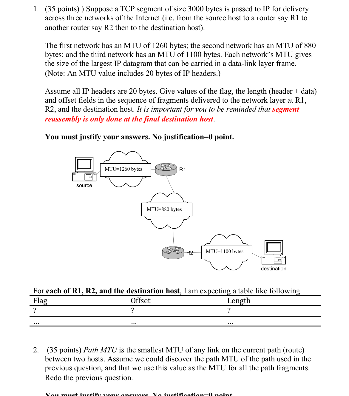 ( 3 5 points ) ) Suppose a TCP segment of size 3
