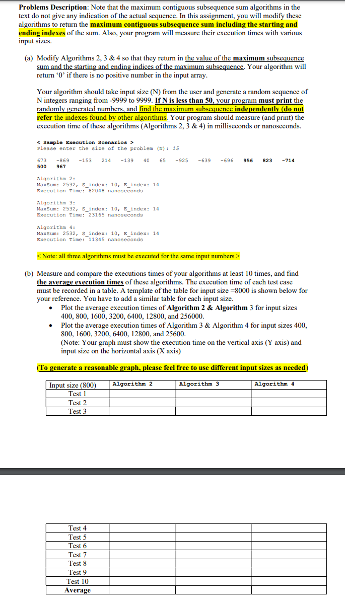 please do b ) Problems Description: Note that the