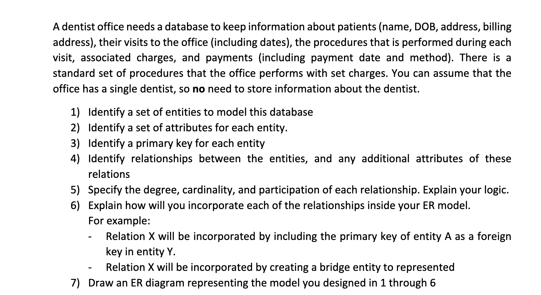 A dentist office needs a database to keep