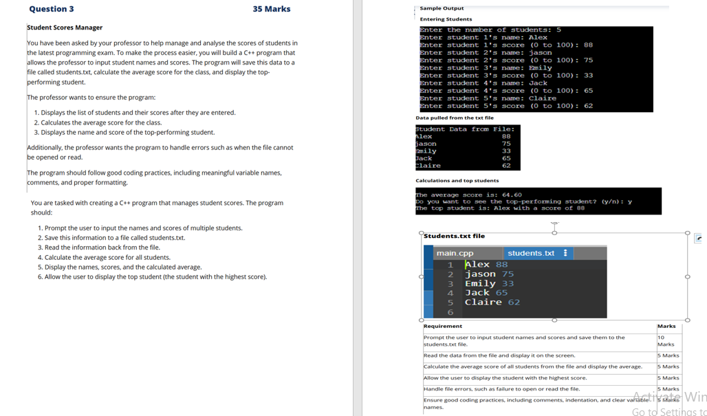 Question 3 3 5 Marks Student Scores Manager You