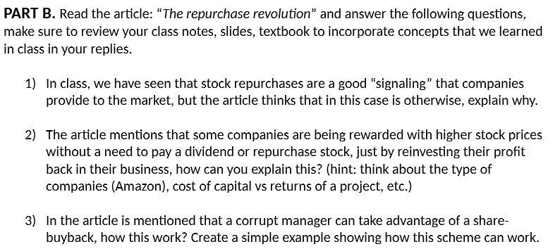 PART B. Read the article: \"The repurchase