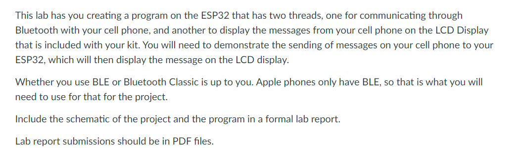 This lab has you creating a program on the ESP 3