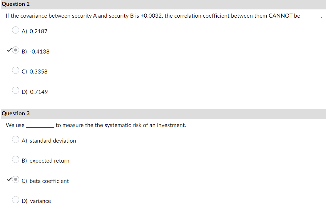 Question 2 If the covariance between security A