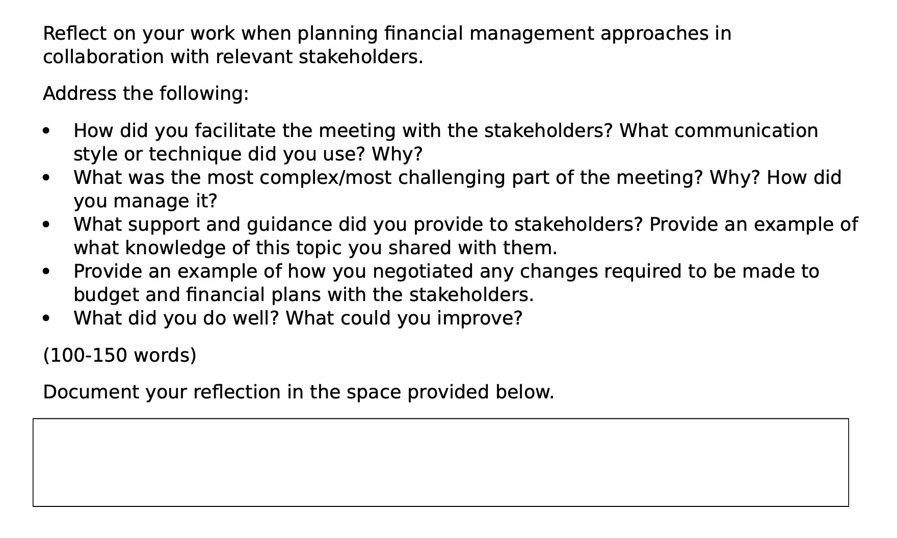 Reect on your work when planning nancial