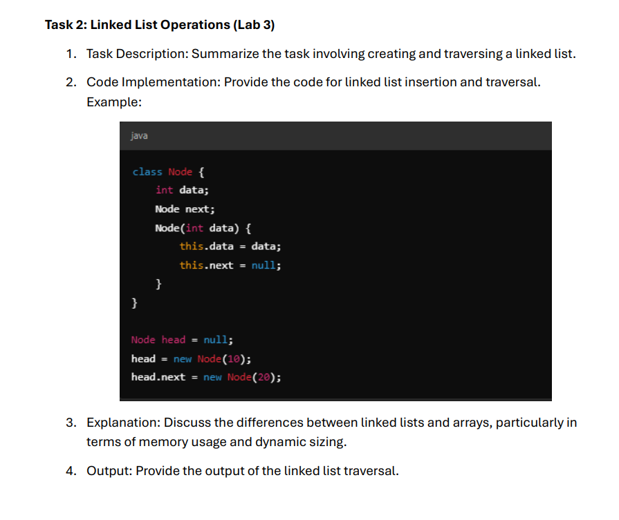 Task 2 : Linked List Operations ( Lab 3 ) 1 .