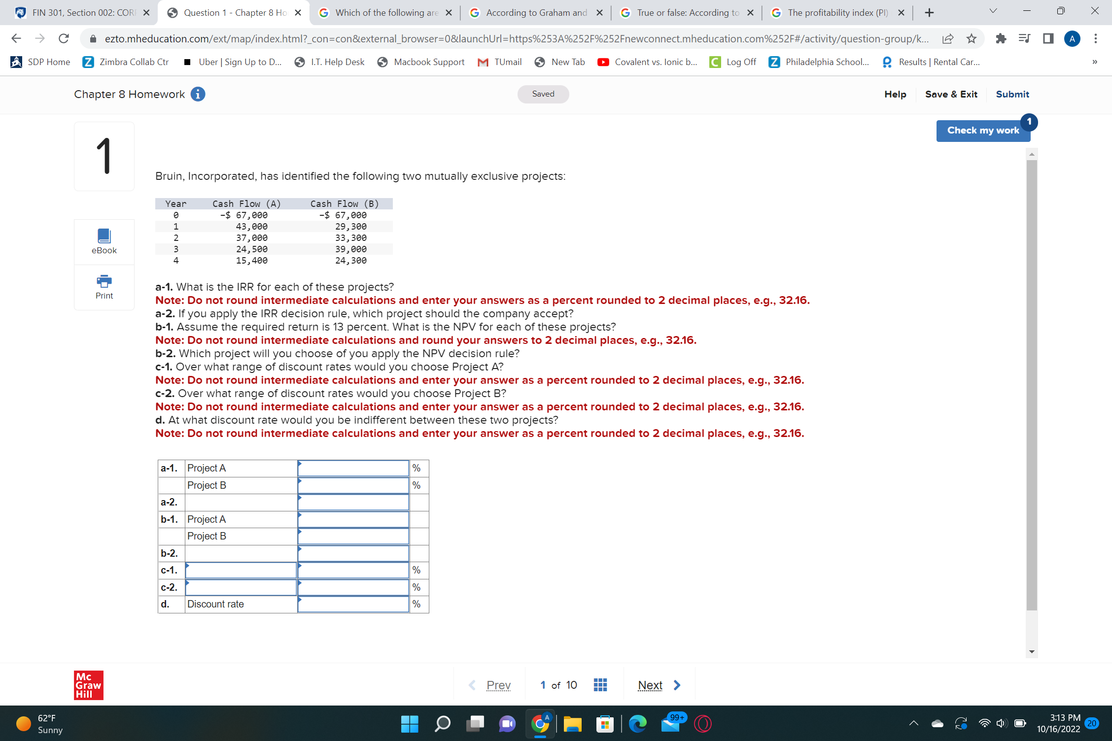 FIN 301, Section 002: CORI X Question 1 - Chapter
