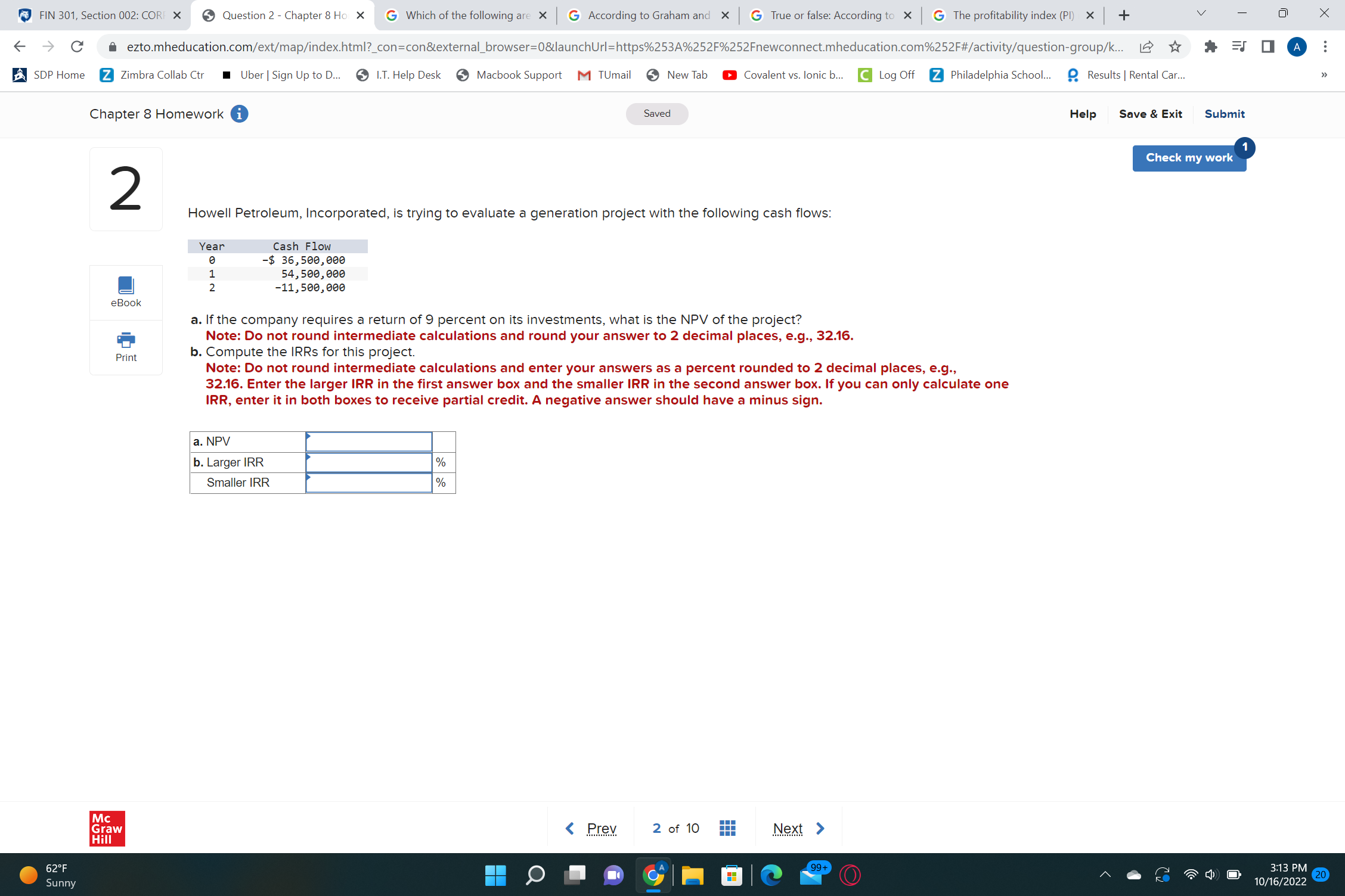 FIN 301, Section 002: CORI X Question 1 - Chapter