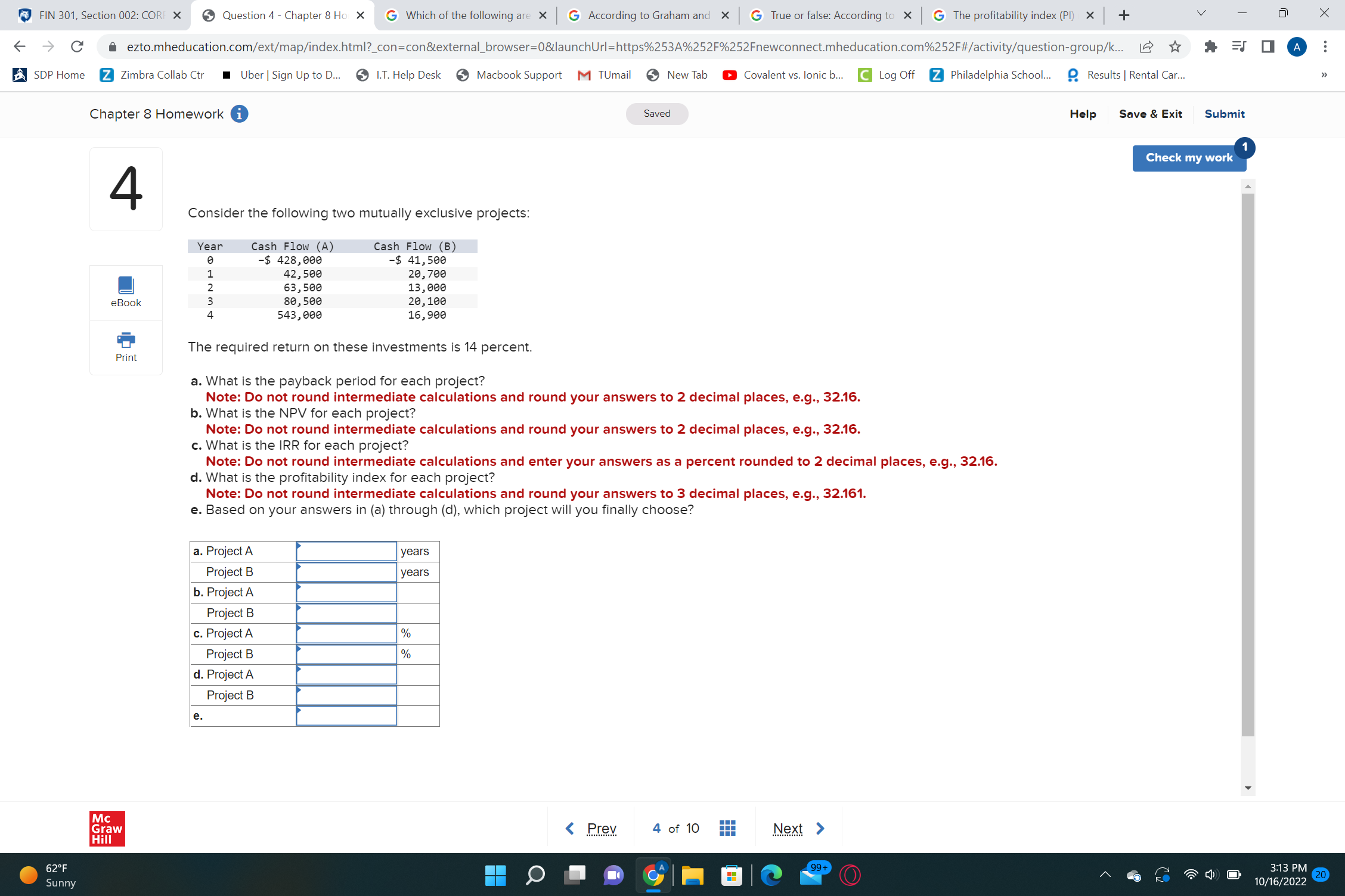 FIN 301, Section 002: CORI X Question 1 - Chapter