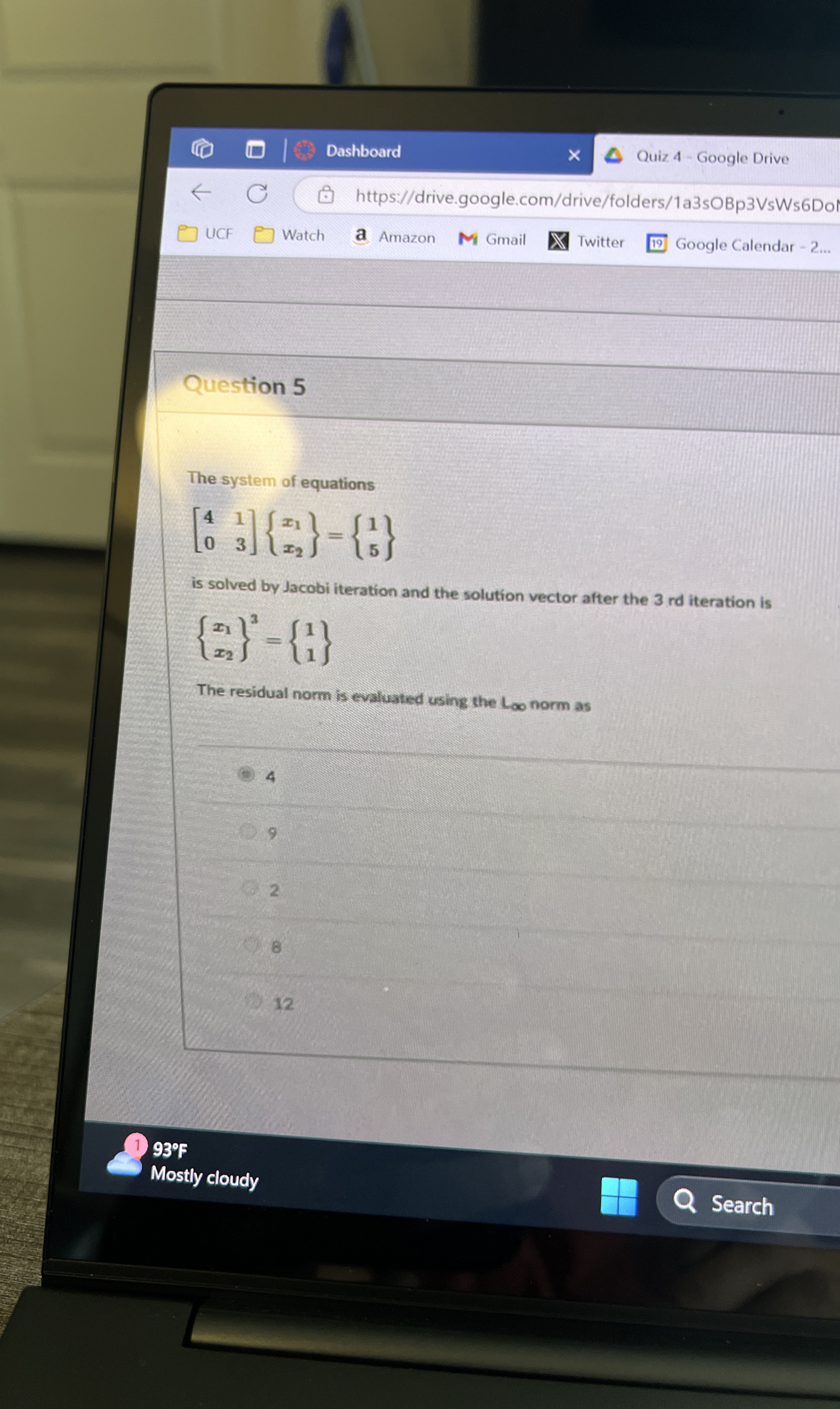 Question 5 The system of equations [ 4 1 0 3 ] {