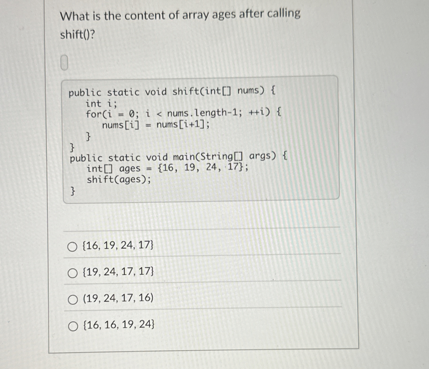 What is the content of array ages after calling