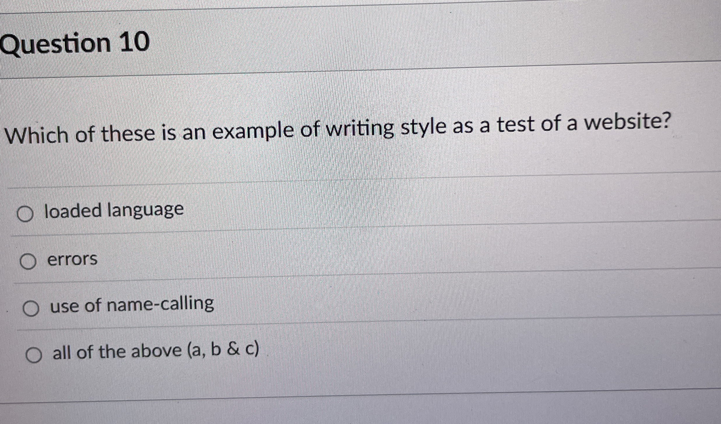 Question 1 0 Which of these is an example of