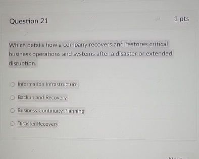 Question 2 1 Which details how a company recovers