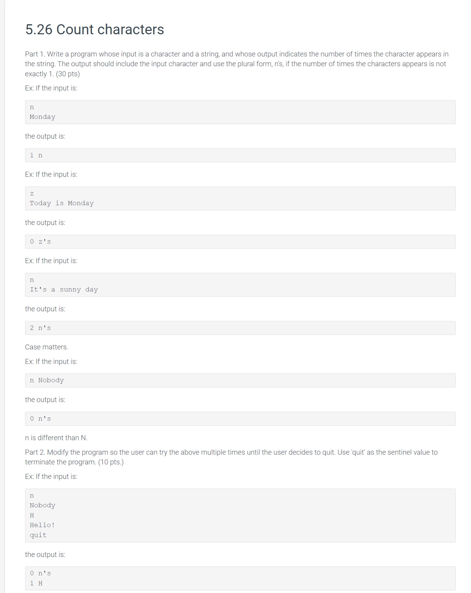 5 . 2 6 Count characters Part 1 . Write a program