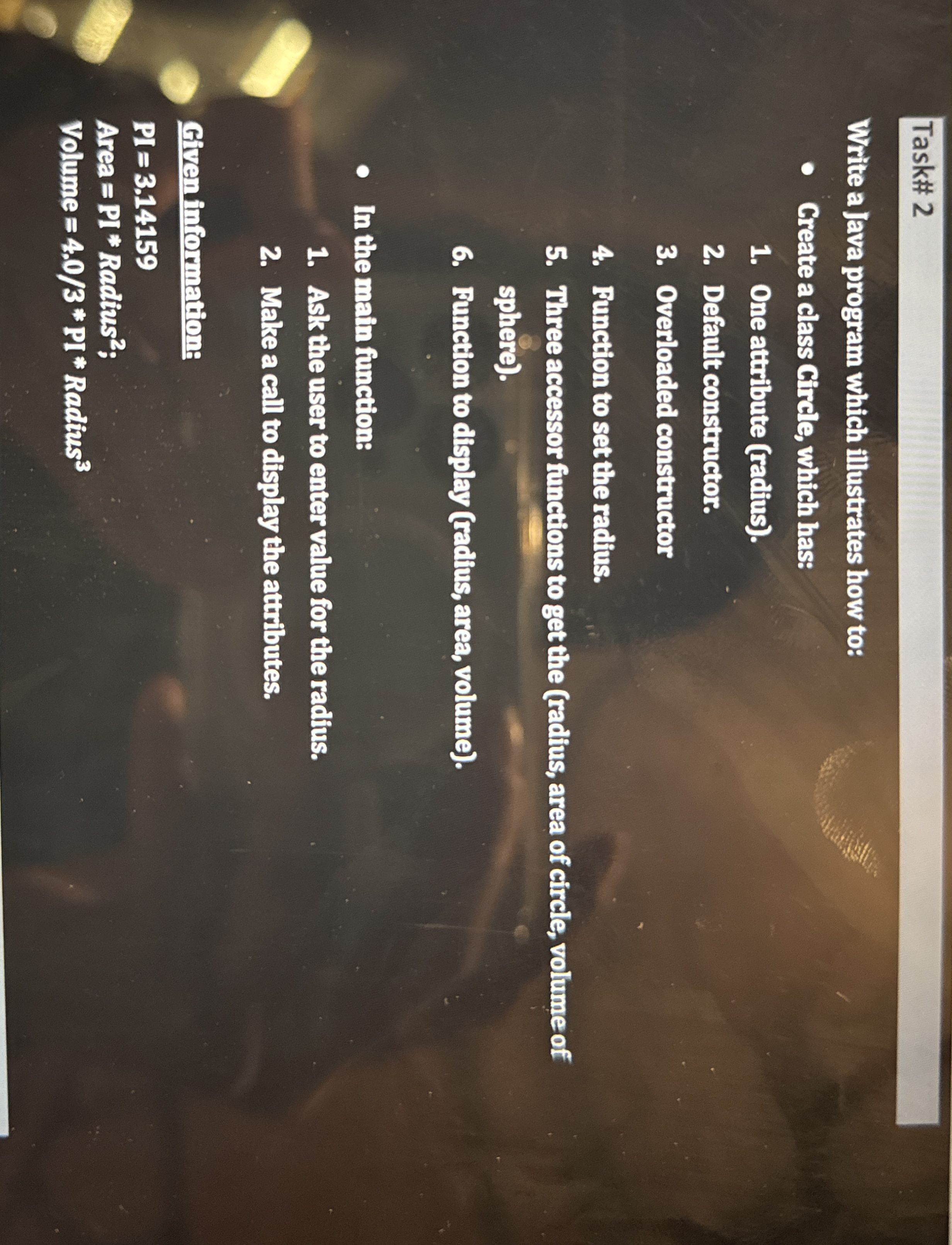 Task# 2 Write a Java program which illustrates
