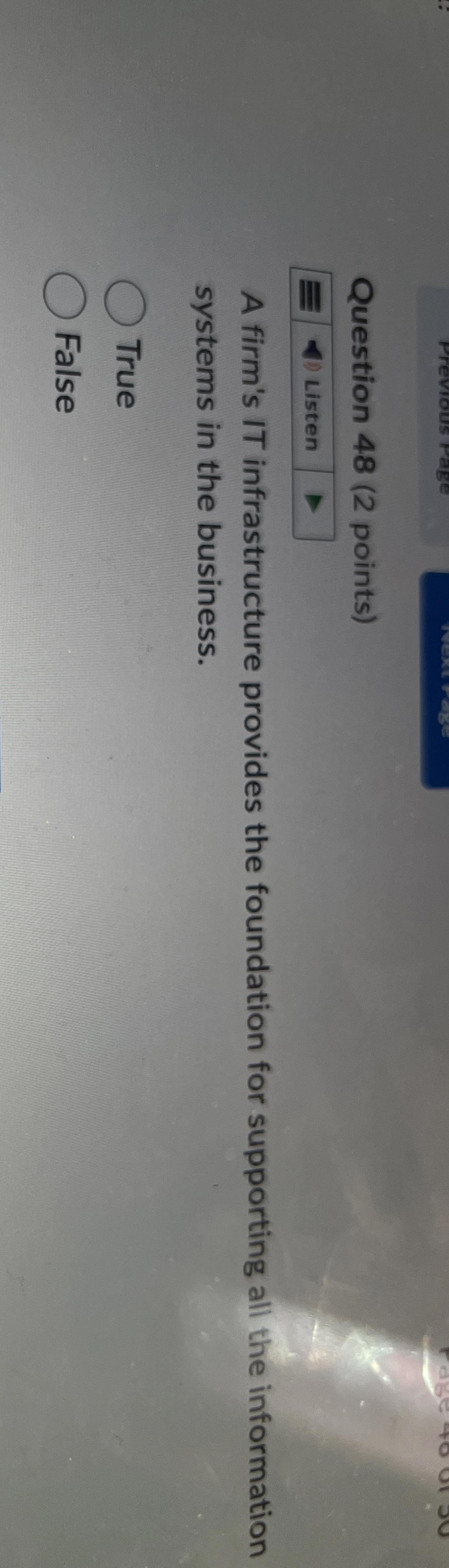 Question 4 8 ( 2 points ) Listen A firm's IT