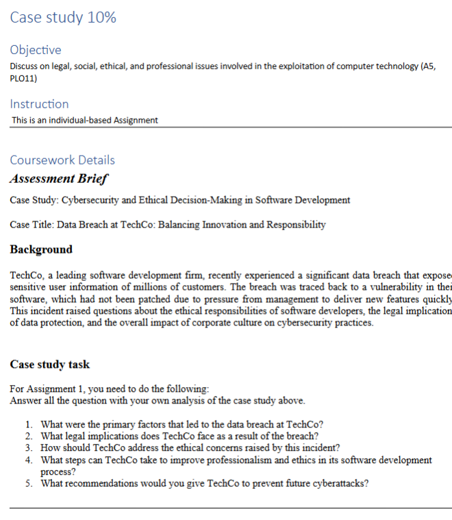 Background TechCo, a leading software development