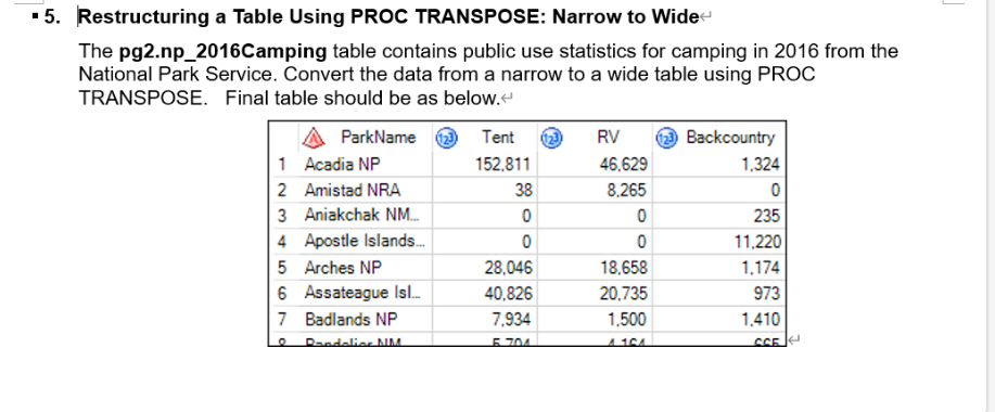 - 5 . Restructuring a Table Using PROC TRANSPOSE: