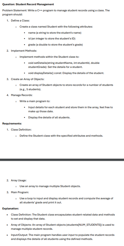 Question: Student Record Management Problem