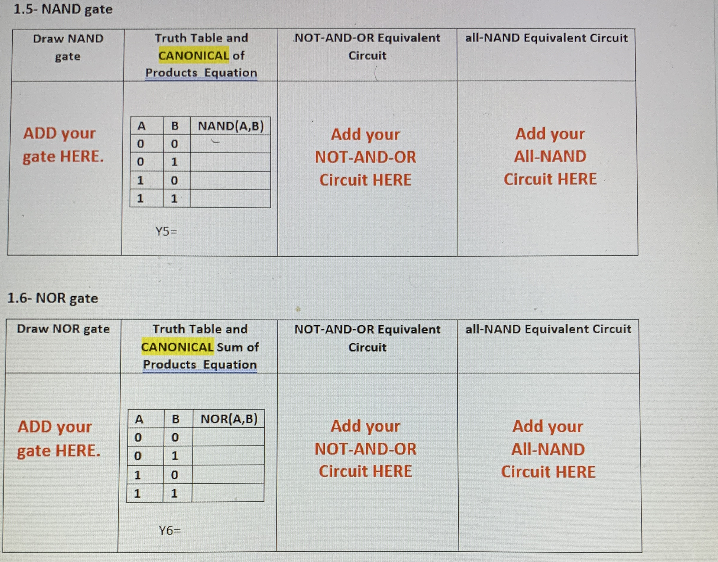 1 . 5 - NAND gate 1 . 6 - NOR gate
