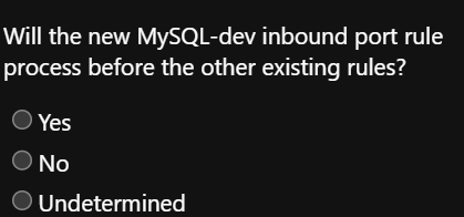 Will the new MySQL - dev inbound port rule