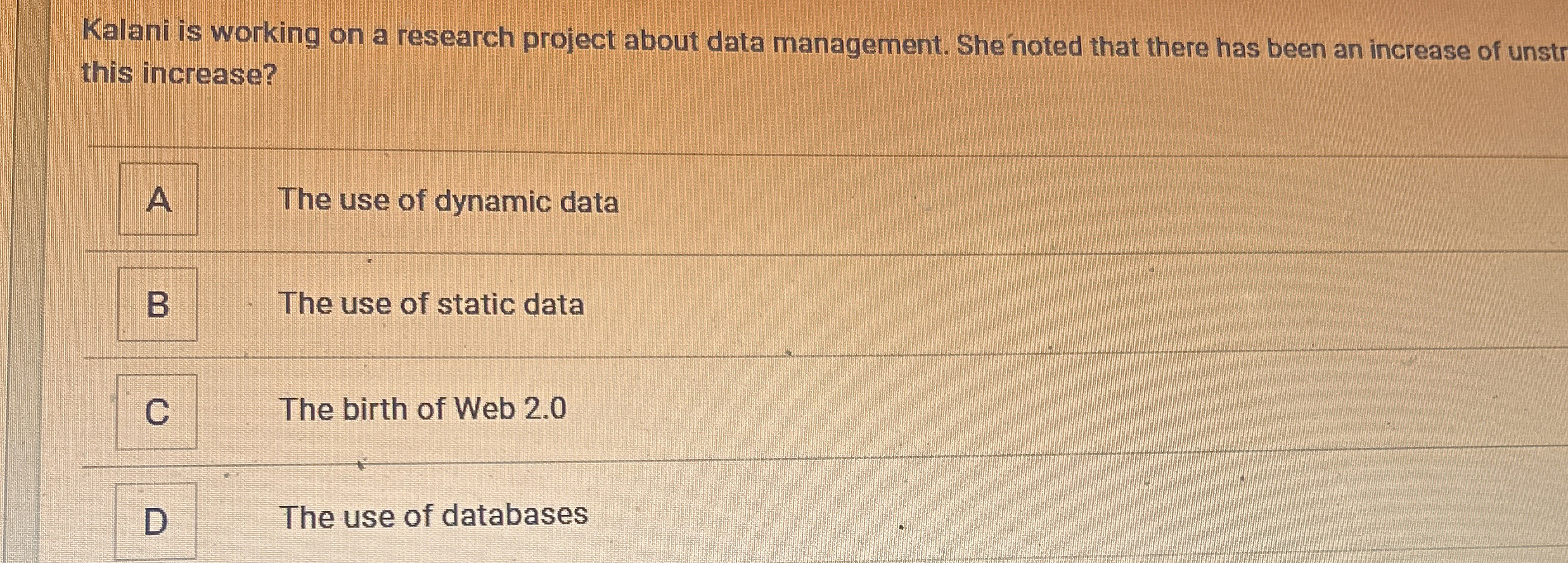 Kalani is working on a research project about