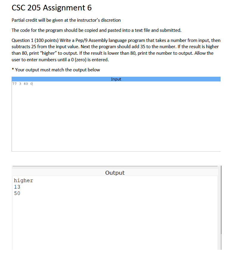 CSC 2 0 5 Assignment 6 Partial credit will be