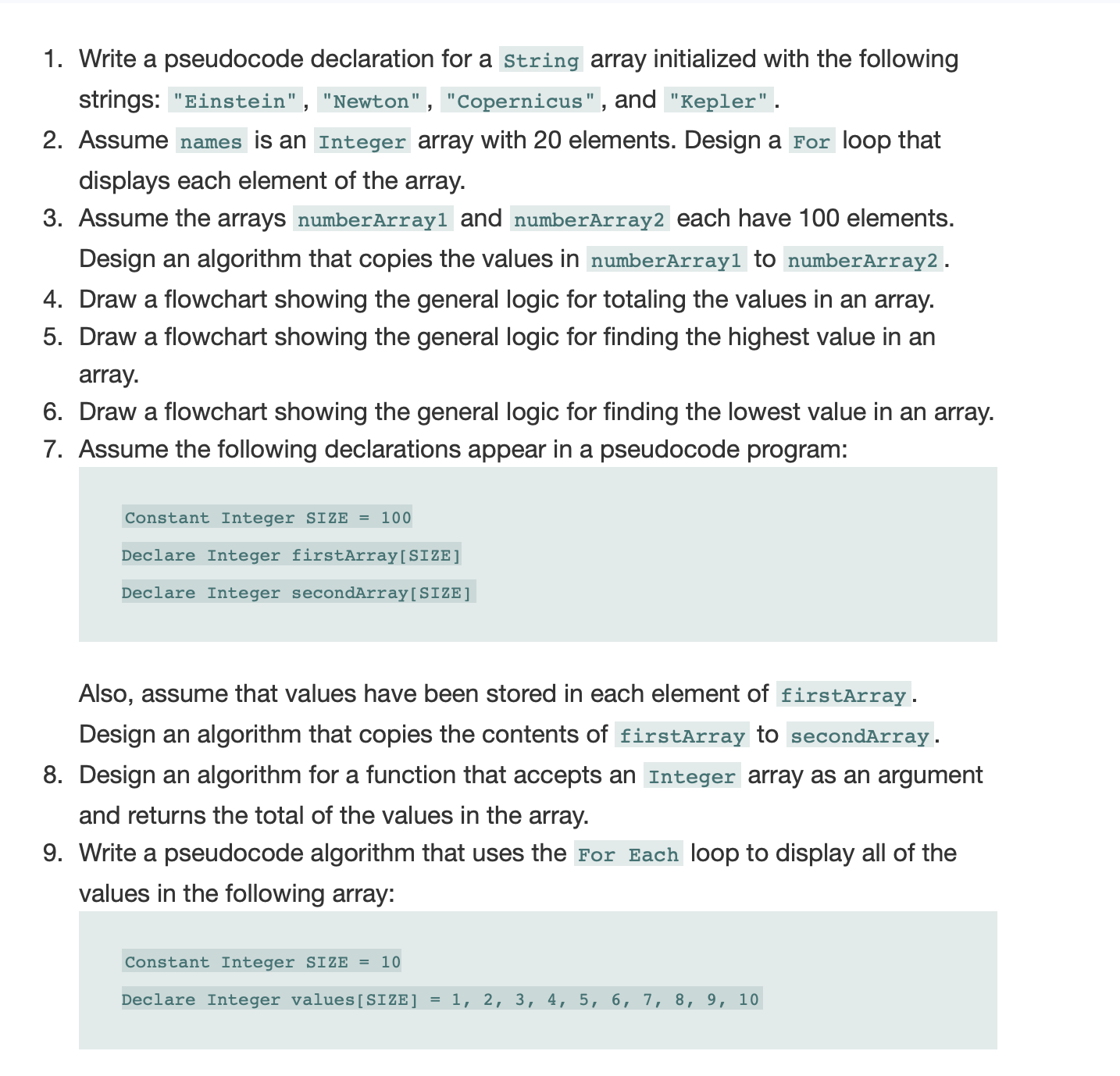 ALGORITHM WORKBENCH - PSEUDOCODE CLASS ONLY Write