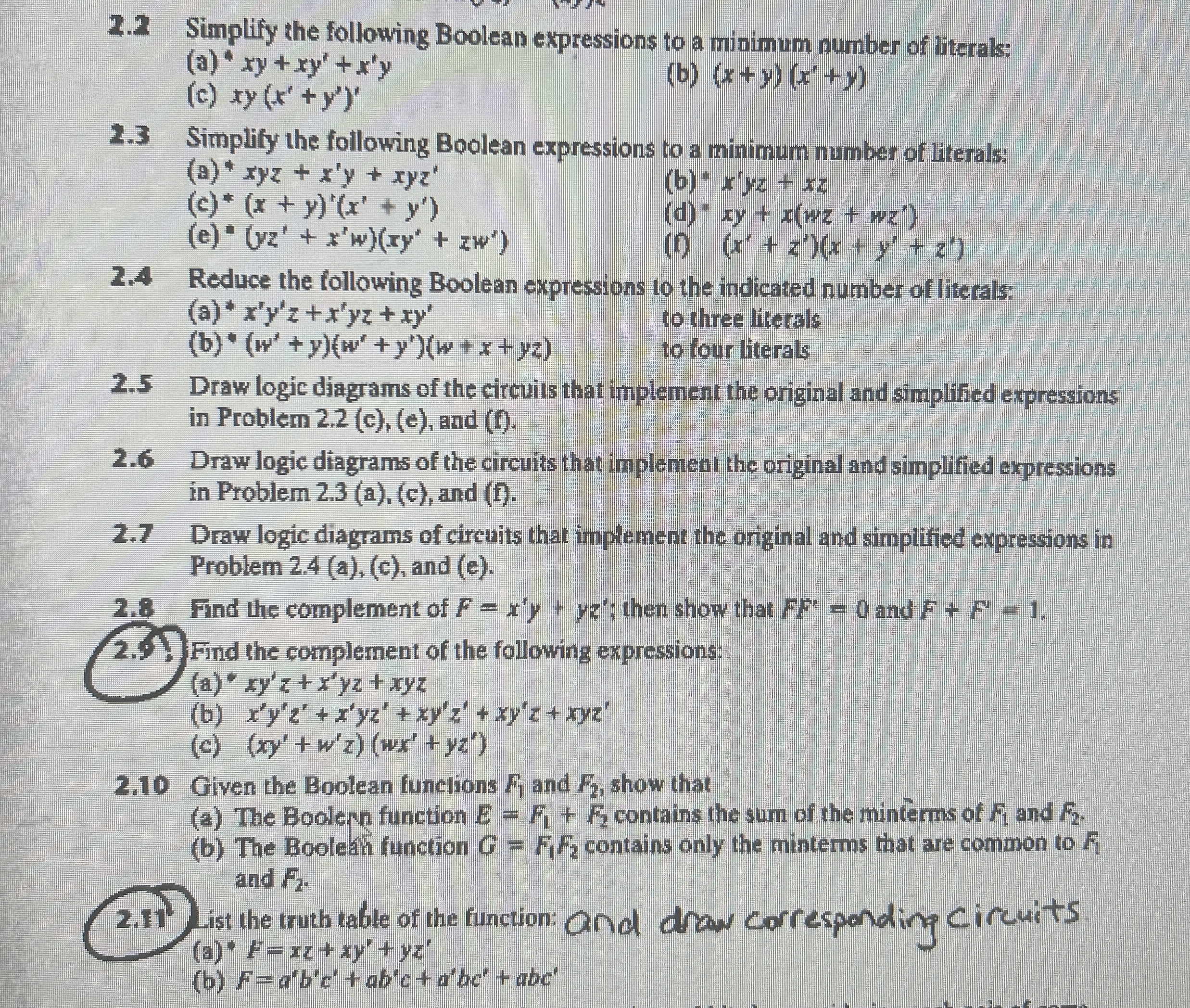 2 . 2 Simplify the following Boolean expressions
