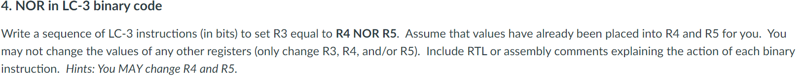 4 . NOR in LC - 3 binary code Write a sequence of