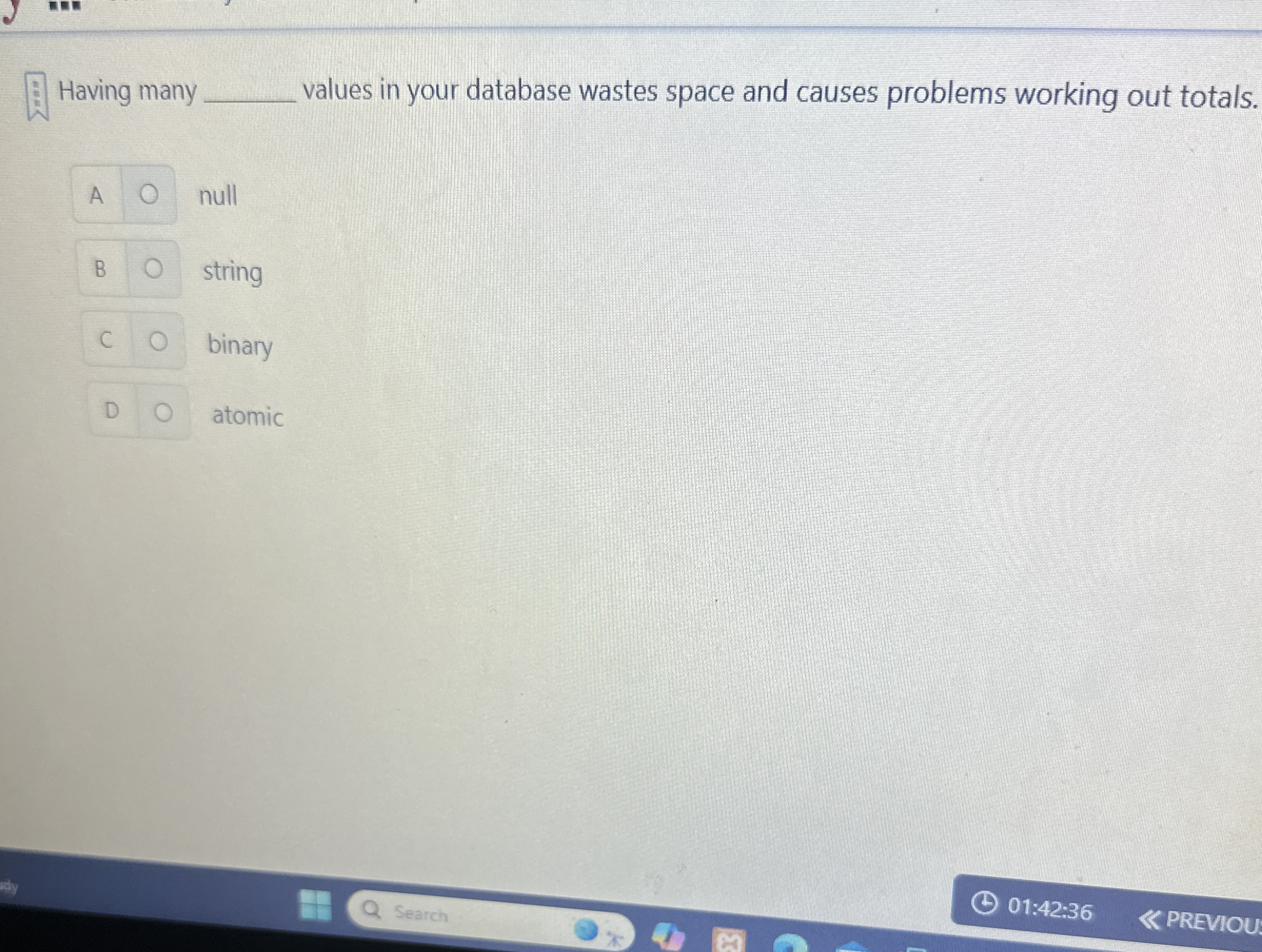 Having many values in your database wastes space