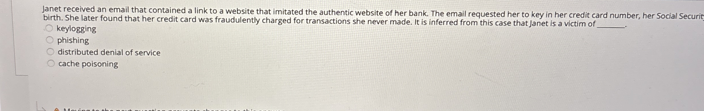 Janet received an email that contained a link to