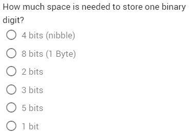 How much space is needed to store one binary