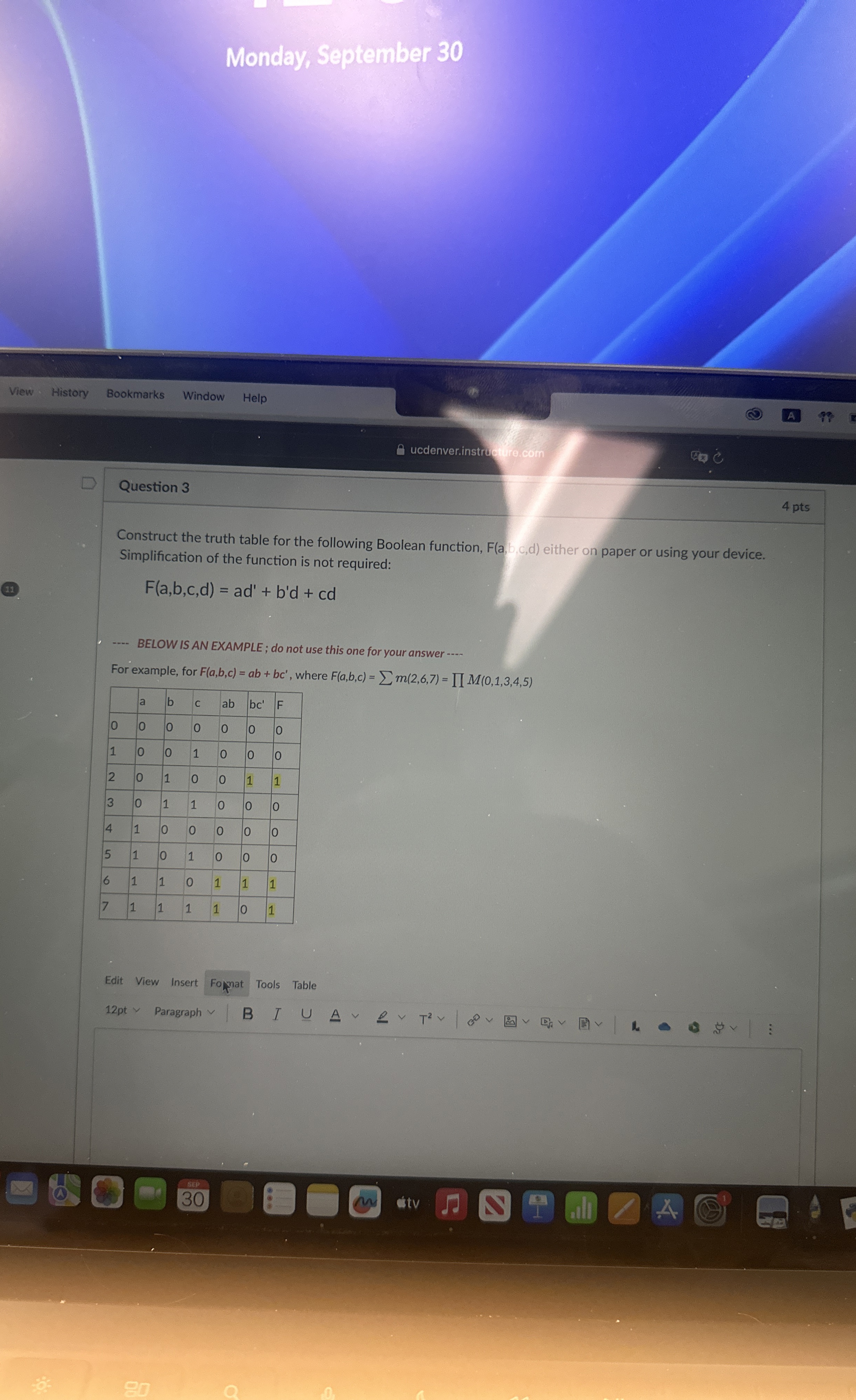 Question 3 Construct the truth table for the