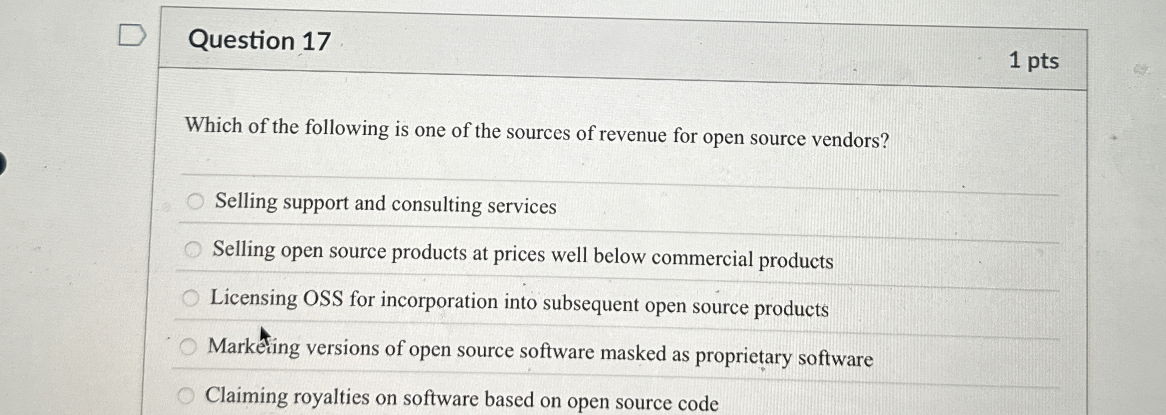 Question 1 7 1 pts Which of the following is one