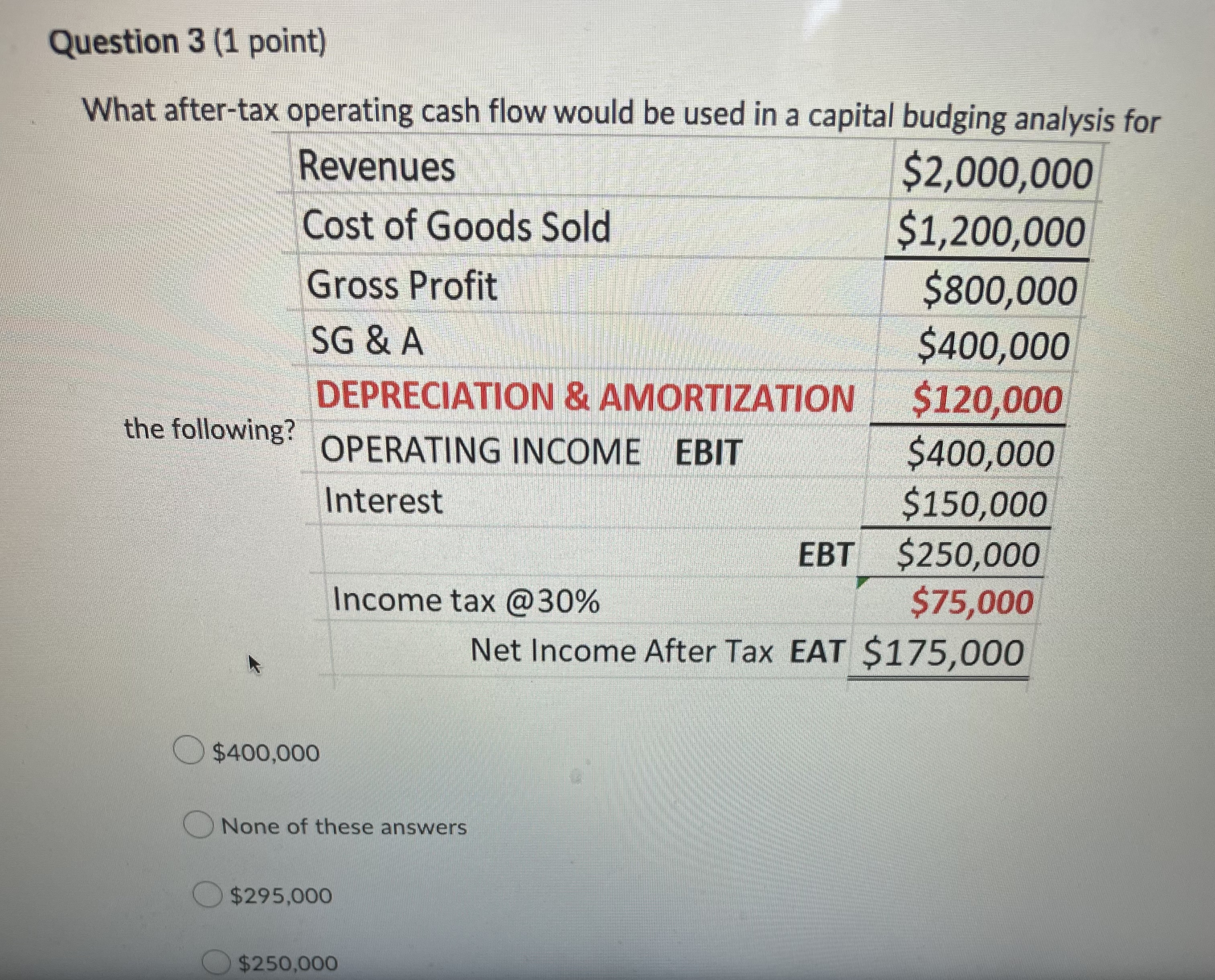 Question 2 (1 point) What will be the present