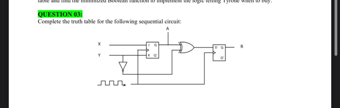 QUESTION 0 3 : Complete the truth table for the