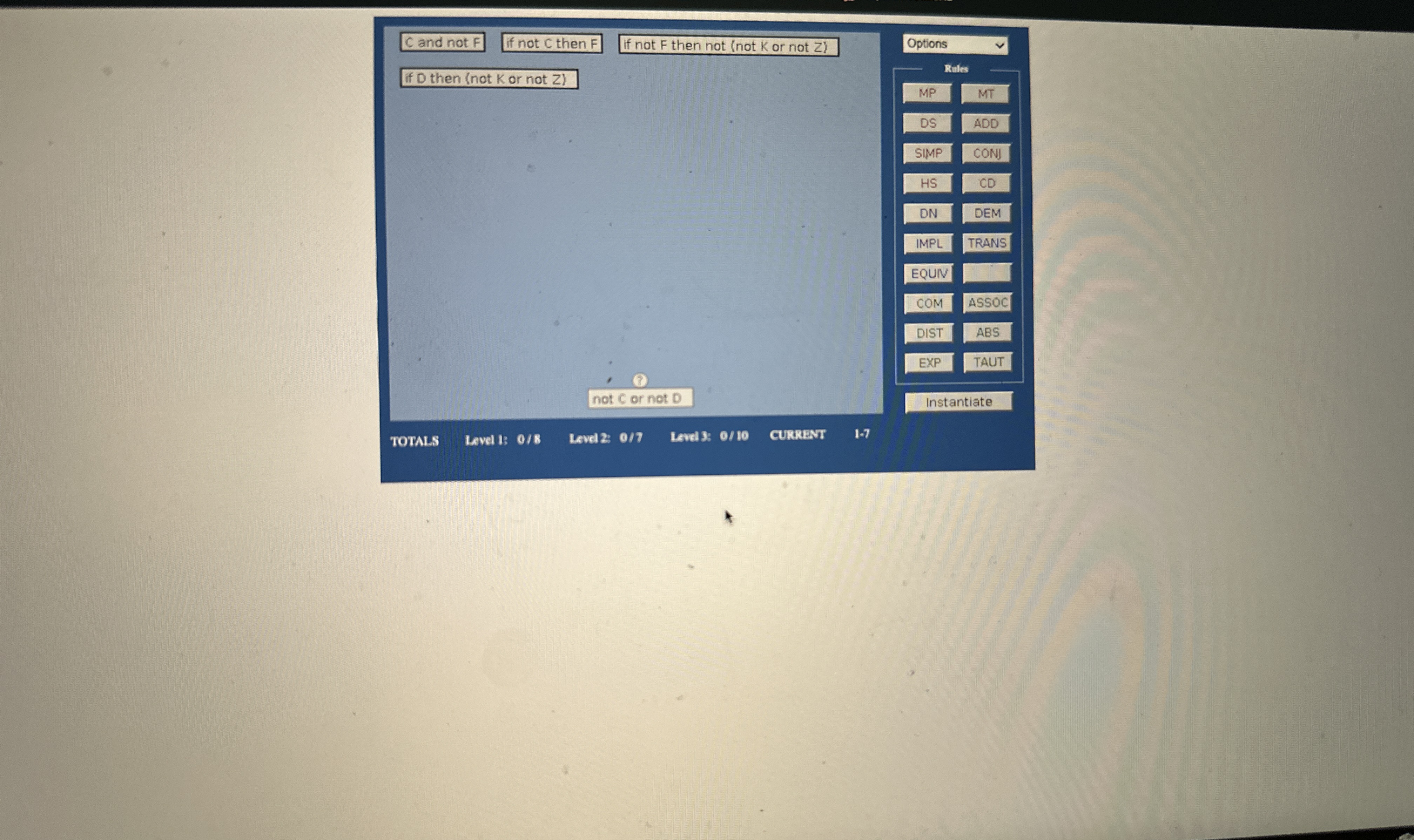 C and not F , if not C then F , if not F then not