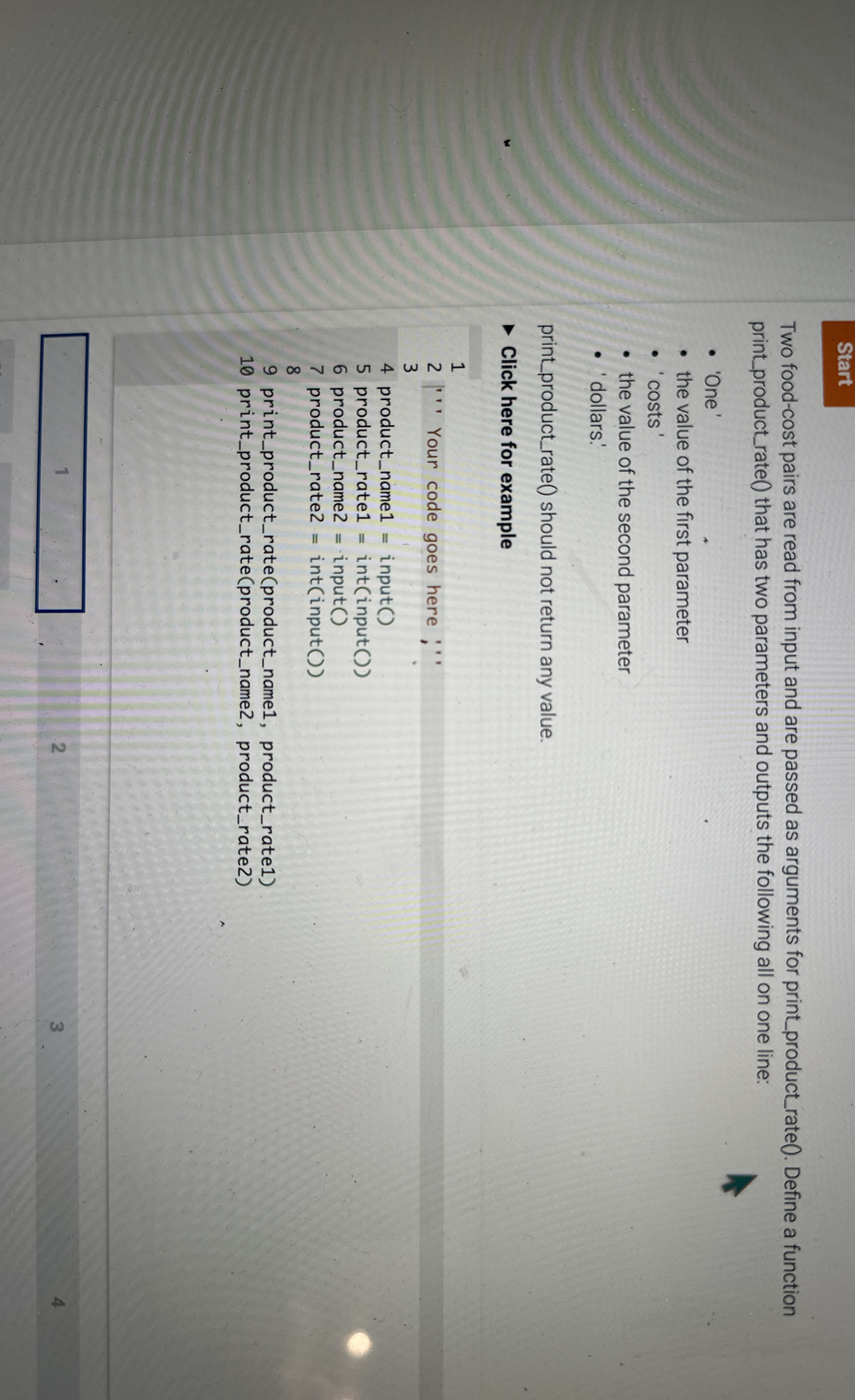Start Two food - cost pairs are read from input