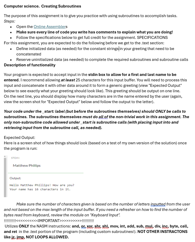 Computer science. Creating Subroutines PLEASE